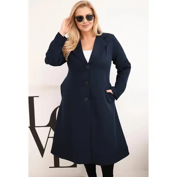 Dámský kabát Dámský kabát Plus Size klasický s knoflíky a límečkem modrý UNI