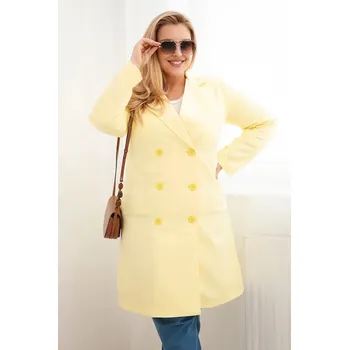 Dámský kabát Dámský kabát Plus Size dvouřadový s límcem žlutý UNI