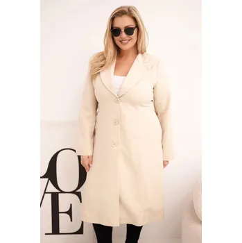 Dámský kabát Klasický dámský kabát Plus Size s knoflíky a límcem béžový UNI