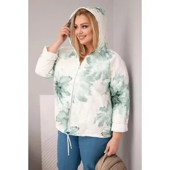 Dámská jarní bunda Plus Size s květinovým vzorem mátová UNI