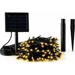 DECOLED LED venkovní solární světýlka na zahradu 20 m, teple bílá, 200 diod, černý kabel IP44, solární panel
