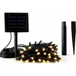 DECOLED LED venkovní solární světýlka na zahradu 5 m, teple bílá, 50 diod, černý kabel IP44, solární panel