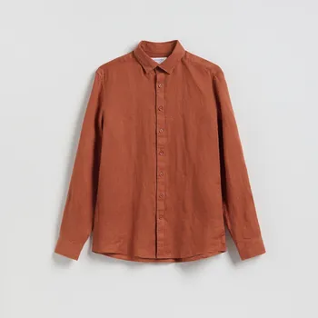 Pánská košile Reserved - Lněná košile regular fit - měděná - 555HT-28X - 555HT-28X-XXL