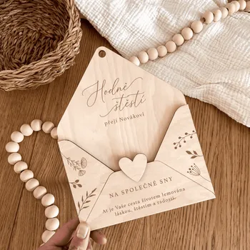 Svatební dekorace Woodify Dřevěná dárková svatební obálka Wildflower Varianta: Malá obálka