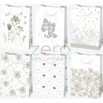 Dárková taška Taška papírová dárková 23x32x11 cm (lak) - bílá s glitry (mix 3)