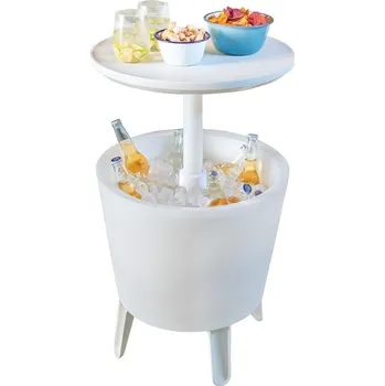 Zahradní stůl Zahradní bar plast- chladící stolek s výsuvnou horní deskou bílý, 50x50x57 cm