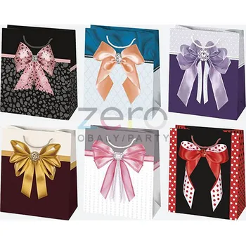 Dárková taška Taška papírová dárková 19x23x10,5 cm (lak) - mašle (mix 3)