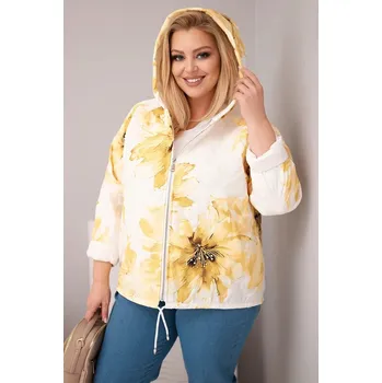 Dámská jarní bunda Plus Size s květinovým vzorem žlutá UNI