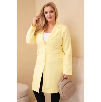 Dámský kabát Dámský plášť Plus Size dlouhý s límcem a kapsami žlutý UNI