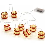 SIRIUS LED světýlka na baterky 1,5 m červené bubínky, teplá bílá, čirý kabel IP20 interiér, 2× AA