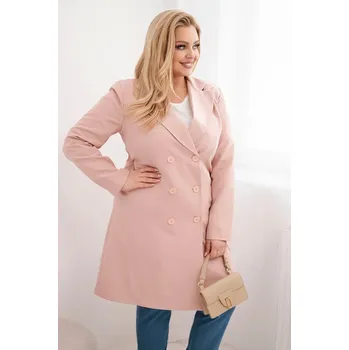 Dámský kabát Plus Size dvouřadový s límcem tmavě pudrově růžový UNI