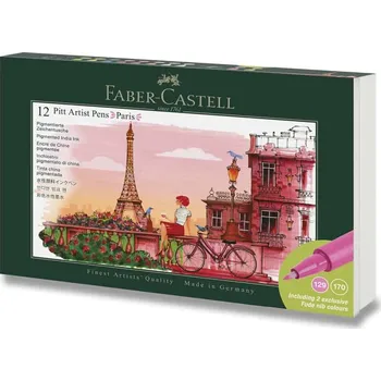 Faber-Castell Pitt Artist Pen Paris – sada 12 popisovačů | brush pen, hrot B/FM/S, pigmentový inkoust, pH neutrální, UV odolné, voděodolné, skicování, ilustrace, lettering
