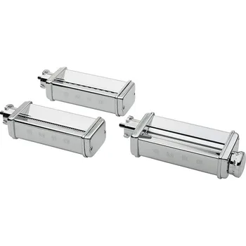 Sada válečků a kráječů na těstoviny Smeg je nezbytným příslušenstvím pro váš stojanový mixér Smeg, které obsahuje tři univerzální nástavce navržené tak, aby zlepšily váš zážitek z přípravy těstovin. Tato sada obsahuje váleček na těstoviny pro rozválení tě