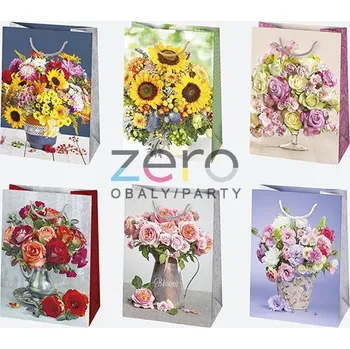 Dárková taška Taška papírová dárková 23x32x11 cm (lak) - květiny ve váze (mix)