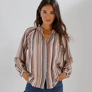 Dámská halenka Proužkovaná široká halenka béžová/růžová 44