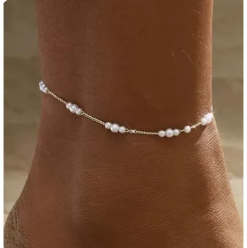 Souprava šperků B-TOP Dámský řetízek na nohu s perličkami ve stříbrném tónu