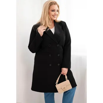 Dámský kabát Dámský kabát Plus Size dvouřadový s límcem černý UNI