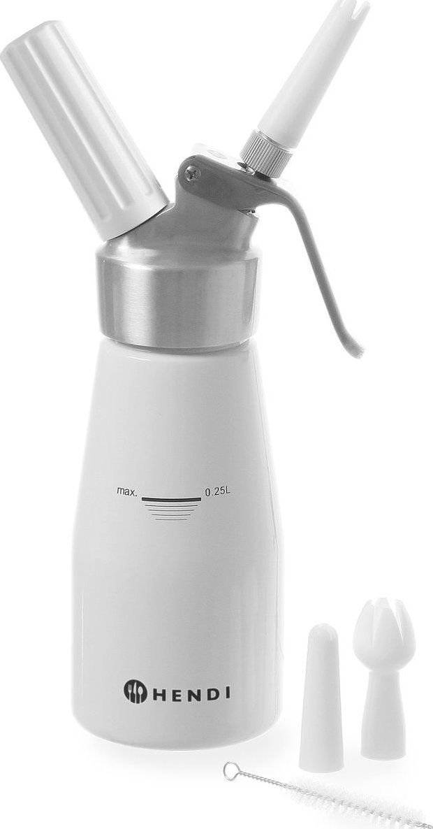 Šlehačková láhev, HENDI, Kitchen Line, 0,25L, ø80x(H)200mm (Espuma láhev na výrobu šlehačky, bílá, kitchen line, objem 0,25 litru)