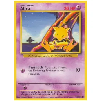 Sběratelská karetní hra Pokémon BS 043/102 Abra - Base Set Stav: Near Mint