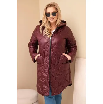 Dámská zimní prošívaná bunda Plus Size s kapucí švestková UNI