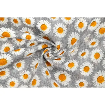 Bavlna režná kopretiny na šedé