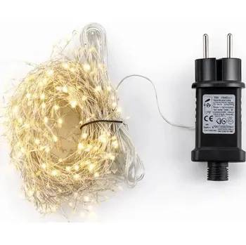 Vánoční dekorace DECOLED LED světelný řetěz 3 m venkovní, teple bílá, 600 diod, stříbrný kabel IP44, vč. zdroje