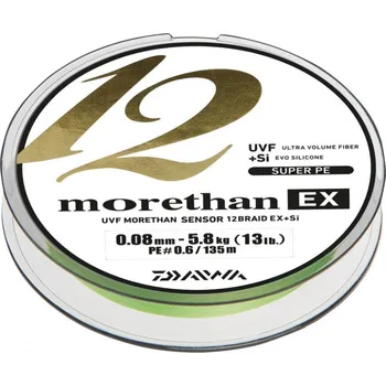 Daiwa Splétaná Šňůra Morethan 12 Braid EX+SI - 0,12 mm 10,2 kg 135 m