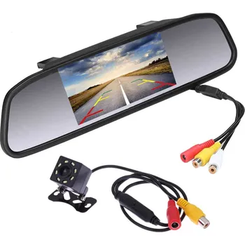 Couvací kamera Parkovací set s LCD P0082 ve zpětném zrcátku + parkovací kamera K0196P 8 IR LED