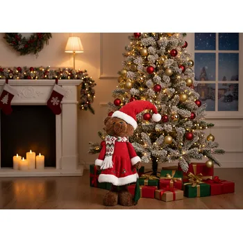 Vánoční dekorace Vánoční dekorační figurka CRISTELLA medvídek v červených šatech 47 cm Výška 47 cm 751714