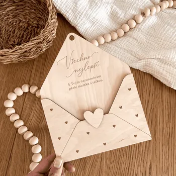 Woodify Dřevěná narozeninová obálka Srdce Varianta: Malá obálka