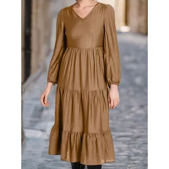 Dámské šaty Sinsay - Midi šaty s volánovými vrstvami - hnědá - 907EM-84X - 907EM-84X-M