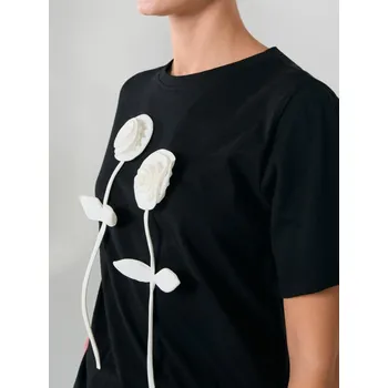 Sinsay - Bavlněné tričko s 3D aplikací - černá - 590DO-99X - 590DO-99X-XL