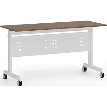 Kancelářská sestava Mobilní stůl PRIMO MOBI, 140x60 cm, bílá podnož, ořech