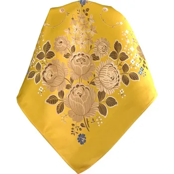 HEDVA ČESKÝ BROKÁT Šátek Ondrit VSh 76x76 KYTICE SE ŠLAHOUNY žlutá