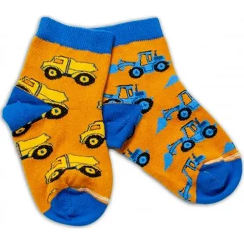 Bavlněné veselé ponožky Stavební stroje - hořčicové, vel. 122/128