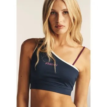 Podprsenka Jednoramenní sportovní podprsenka s kontrastními detaily v modré barvě Vybraná velikost: S