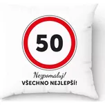 Polštář k narozeninám - 50 Všechno nejlepší (Dárkový polštář k 50. narozeninám – Nezpomaluj!)
