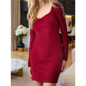 Dámské šaty Sinsay - Šaty s dlouhými rukávy - burgundy - 922EY-33J - 922EY-33J-L