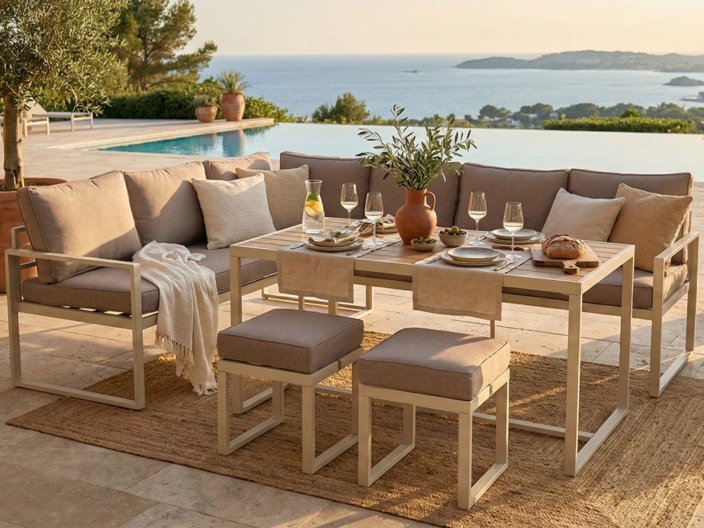 Jídelní sestava zahradního nábytku Grosseto, béžová