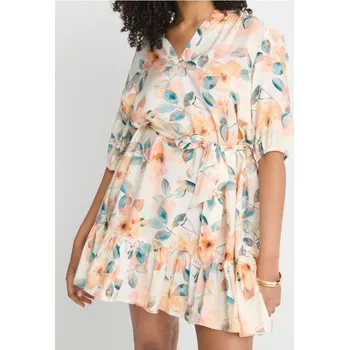 Dámské šaty Sinsay - Viskózové mini šaty s vázáním a květinovým vzorem - vícebarevná - 639FI-MLC - 639FI-MLC-L