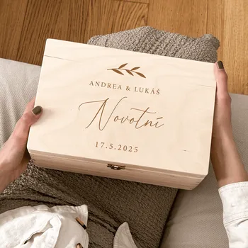 Svatební dekorace Dřevěný svatební box Woodify Listy II Velikost: Velikost XS (22x16x8,5)