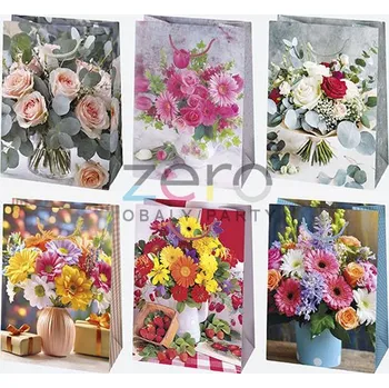 Dárková taška Taška papírová dárková 23x32x11 cm (lak) - kytice (mix)