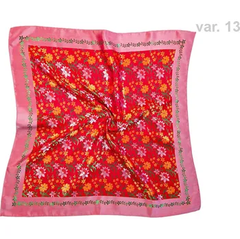 HEDVA ČESKÝ BROKÁT Šátek Ondrit VSh 90x90 KVÍTKY červená Coloring: zelená/bílá/žlutá 13