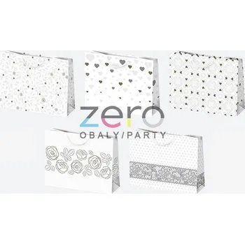 Dárková taška Taška papírová dárková 38x29x10 cm (lak) - bílá s glitry (mix)