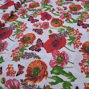 Pro útulný domov bavlněná látka VLČÍ MÁKY A MOTÝLI