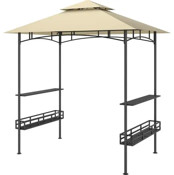 Zahradní altán Outsunny grilovací stan, BBQ stan, zahradní pavilon se 2 policemi, úložné koše, háčky, na terasu, béžový