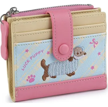 Peněženka Peněženka s výšivkou jezevčíka 9x11 cm - 3 růžová střední krémová