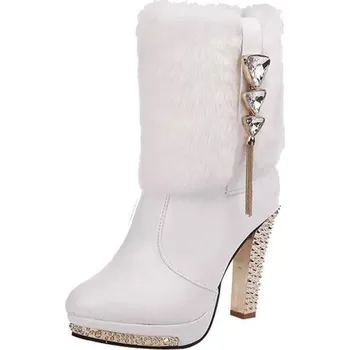 Raketový sport LEVNO Boty s kožíškem na vysokém podpatku Bílá-37 Velikost: 37 Nové zboží