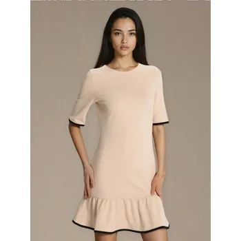 Oblečení a móda Sinsay - Mini šaty s kontrastním lemováním z viskózy - béžová - 948EY-02X - 948EY-02X-XS