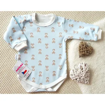 Kojenecký body AMÁLKA Bavlněné body světle modré, malá liška Velikost: 74